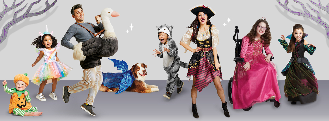 Babies, kids, adults and even a dog are dressed up in Target Halloween costumes