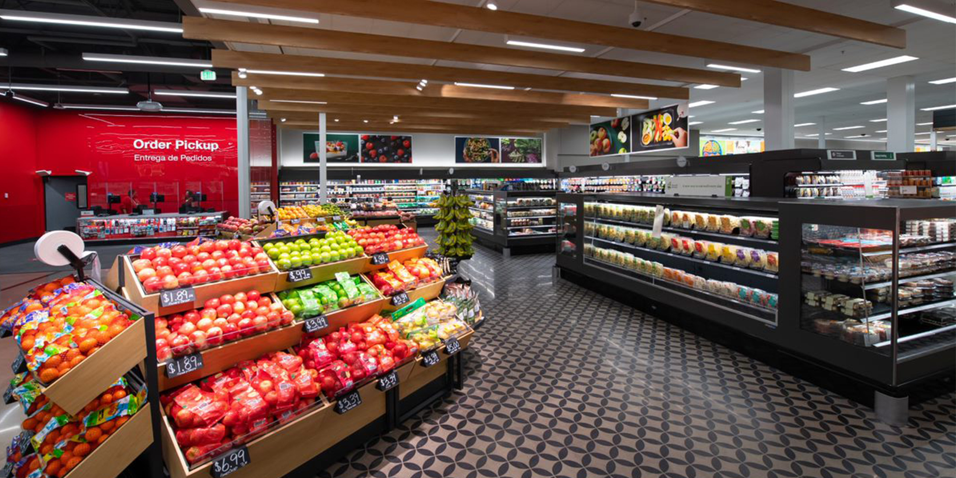 a grocery store with shelves of produce