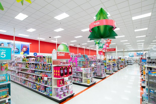 a store with shelves of toys