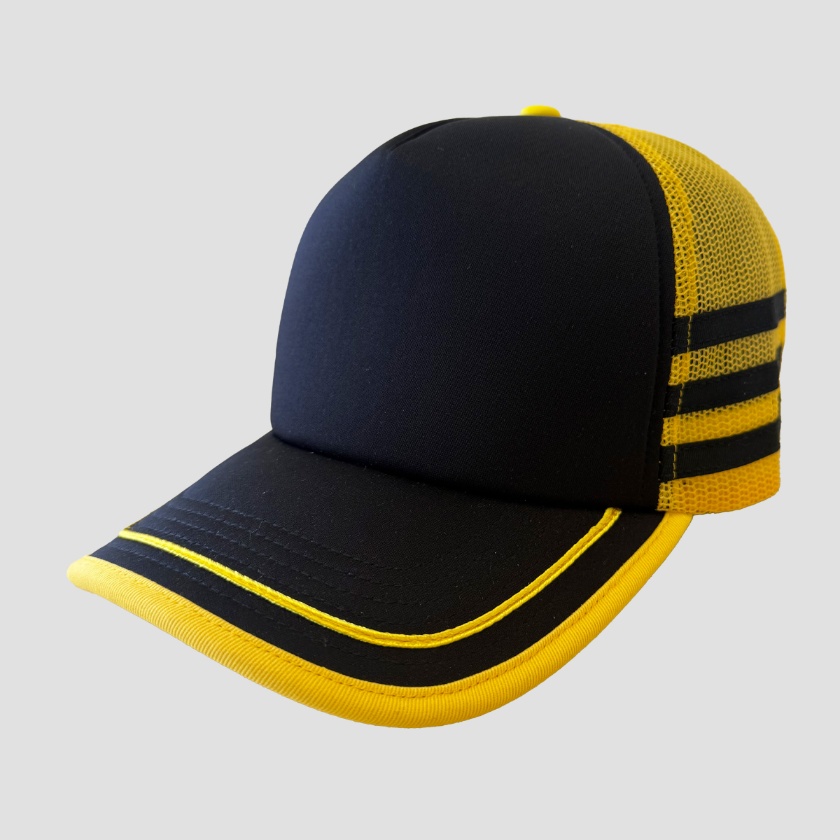 Black and yellow tracker hat worn by Dustin from Stranger Things.