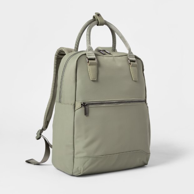 a grey handbag with a strap