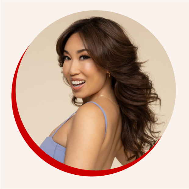 A circular image of Blogilates founder Cassey Ho.