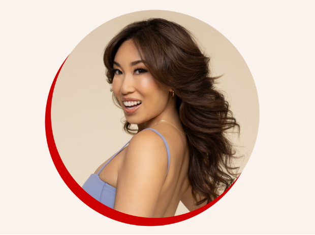 A circular image of Blogilates founder Cassey Ho.