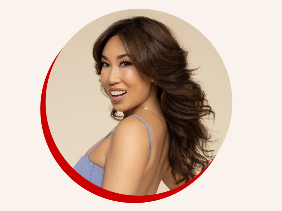 A circular image of Blogilates founder Cassey Ho.