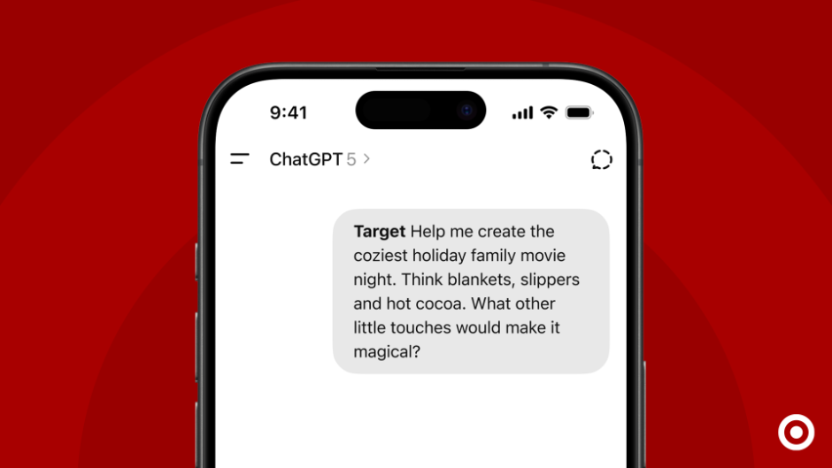 A phone screen showing a prompt to the Target app in ChatGPT.