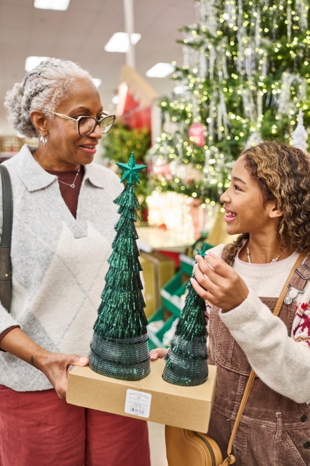 A detailed view of holiday products in the Holiday Market display inside a Target store.