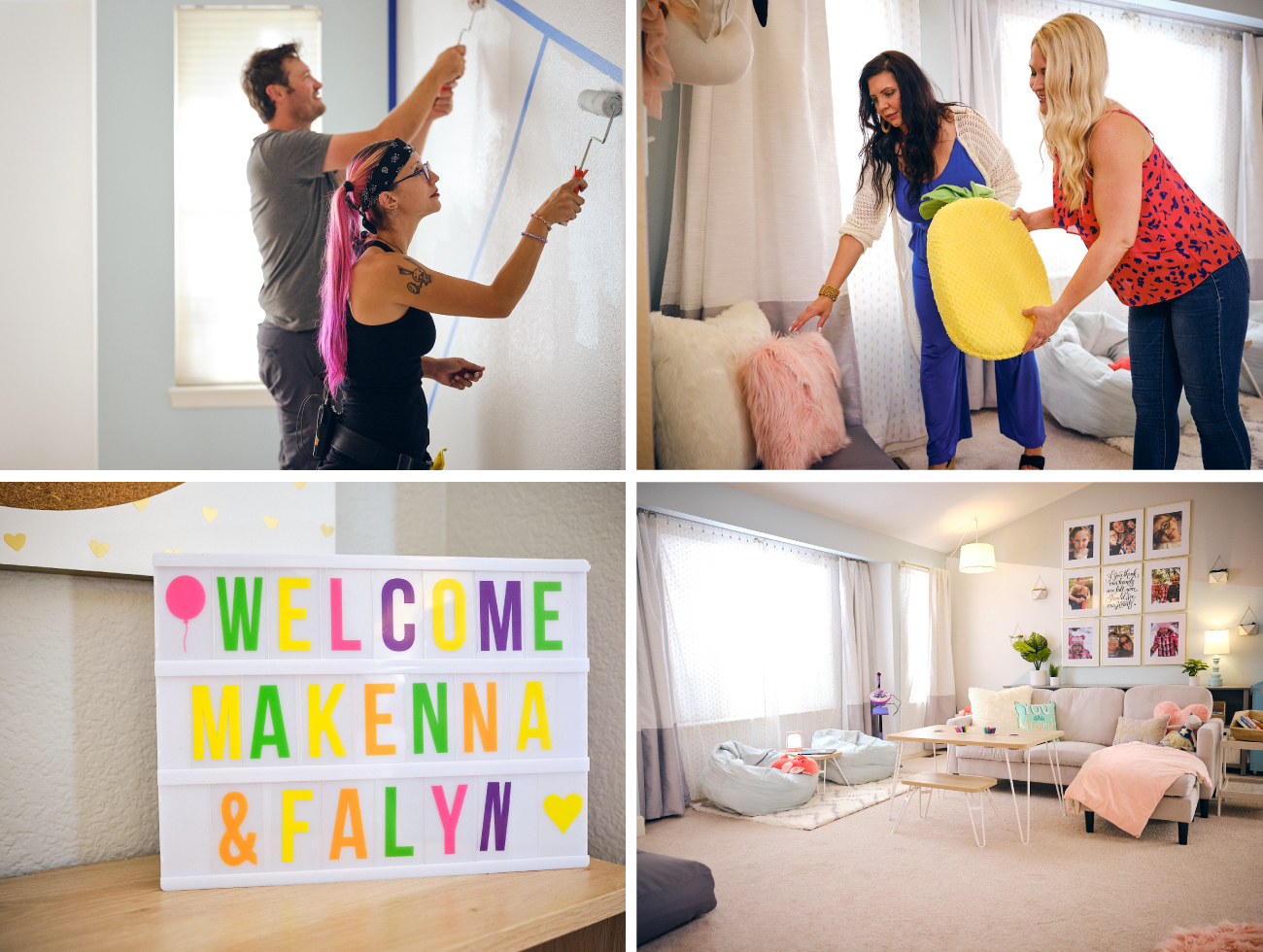 A collage of images showing the Target team prepping the space and the final, made-over room