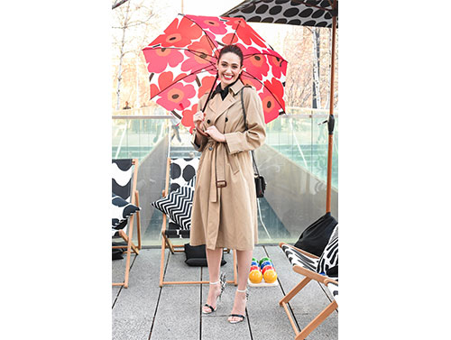Actress Emmy Rossum poses with Marimekko for Target items on the High Line in New York City