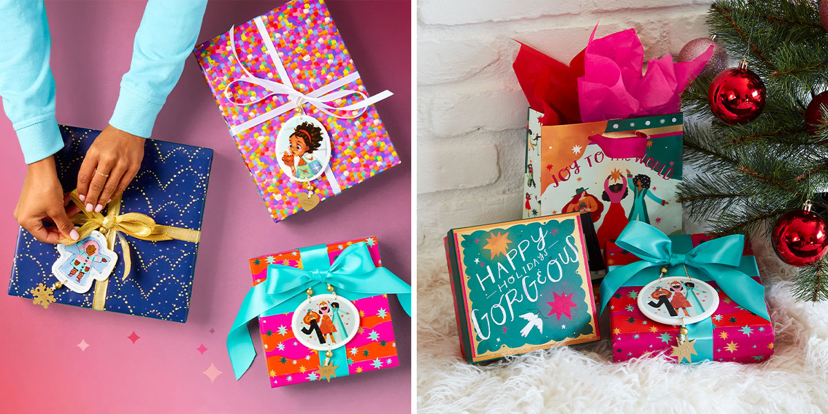 Colorful gift bags and boxes.