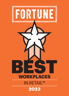 An orange graphic that reads "Fortune Best Workplaces in Retail 2023."