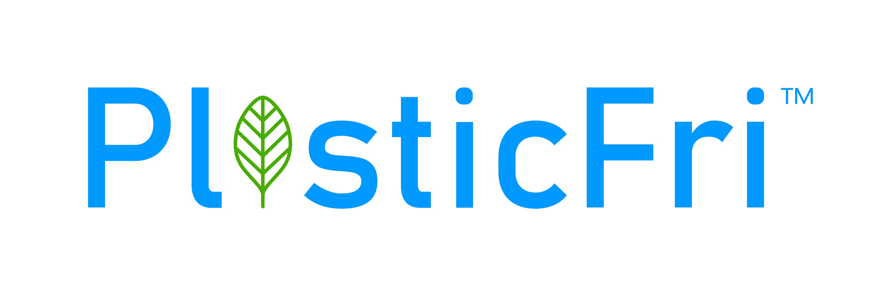 A blue text logo on white background with a leaf in place of the 'a'