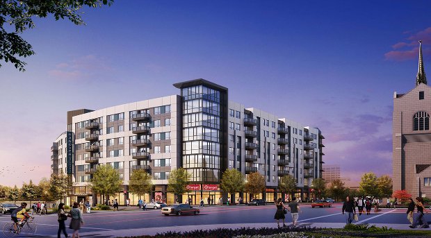 a large building with a parking lot