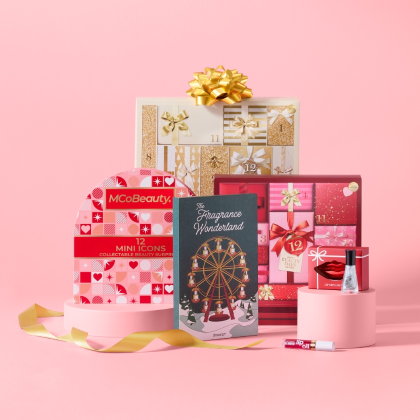 A display of beauty item advent calendars