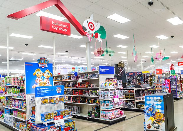 a store with shelves of toys