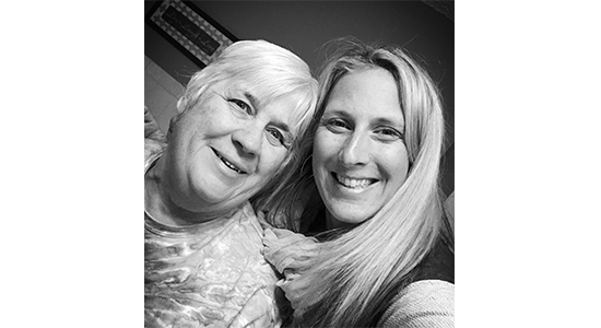 Rachel and her mom Cheryl in a black-and-white selfie