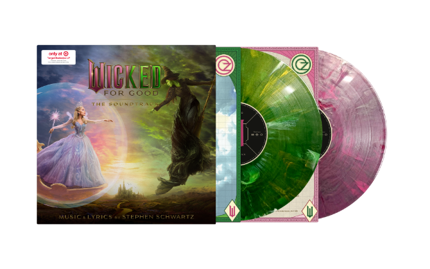 Green and Pink vinyl shown next to packaging, only at Target.