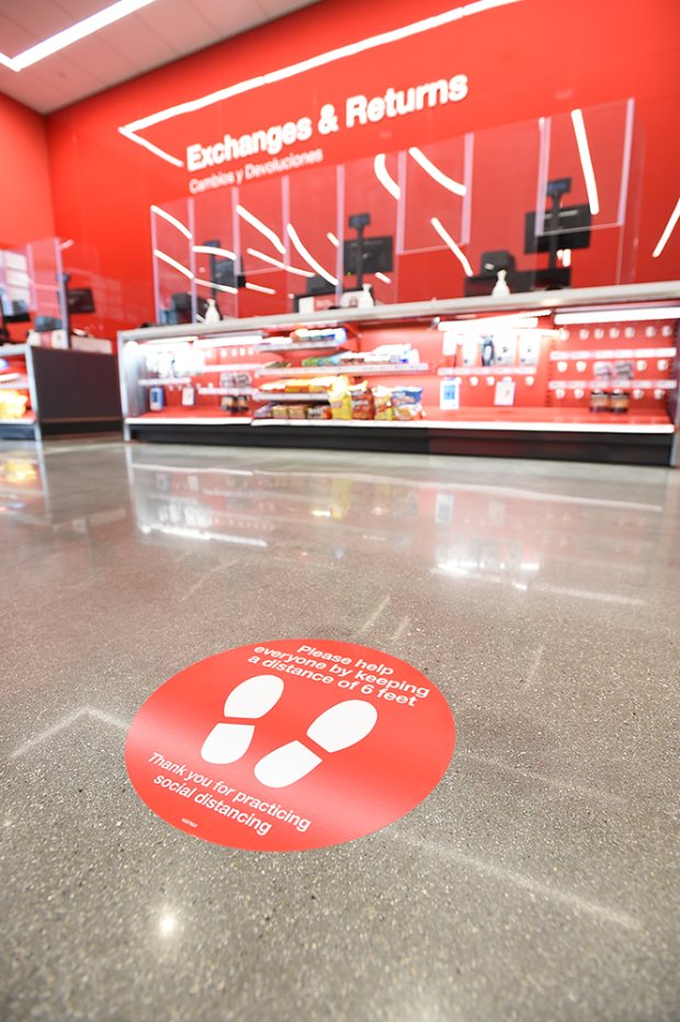 a red sign on a counter