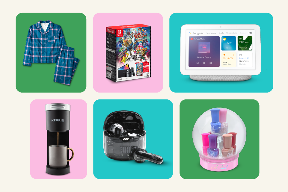 A collage of products on sale for Black Friday including PJs, toys and tech.