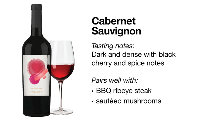 A bottle of Cabernet Sauvignon next to a wine glass with red wine