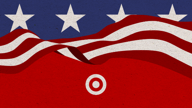 A graphic of a red, white and blue flag with white stars and the Target logo.