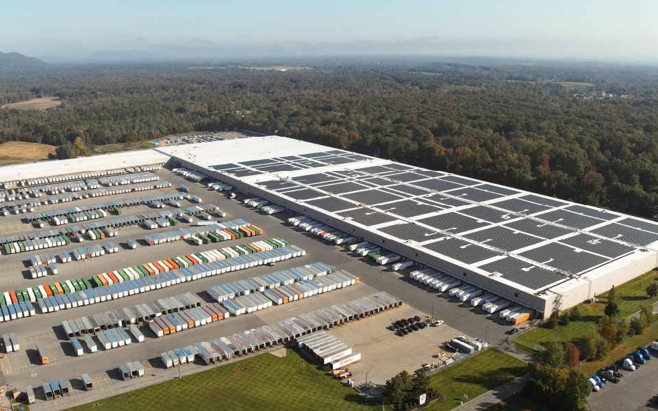 An overhead view of the solar panels on Target’s Wilton distribution center.