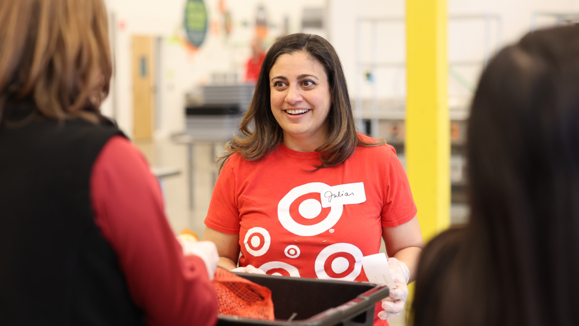 a person in a red shirt